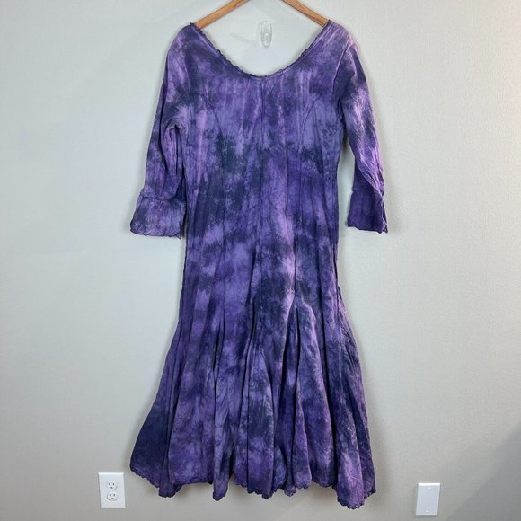 Vintage Phool Maxi Dress Large Purple 3/4 Sleeve Tie Dye Hippie Boho Cotton - Picture 6 of 11